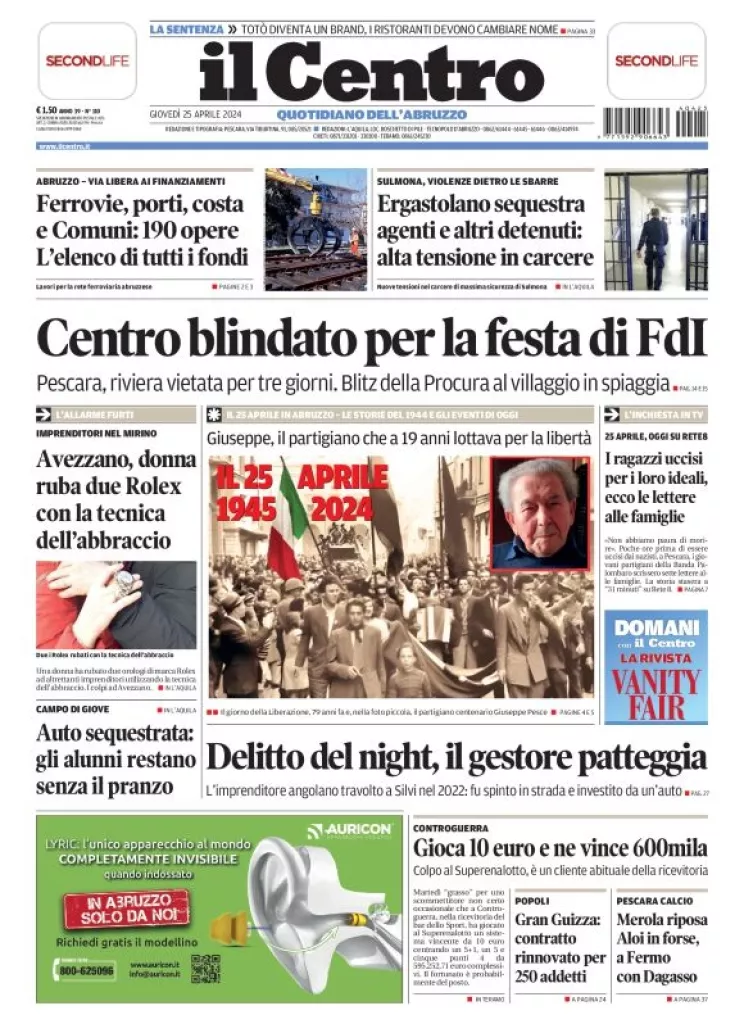 Prima-pagina-il centro-oggi-edizione-del-2024-04-25